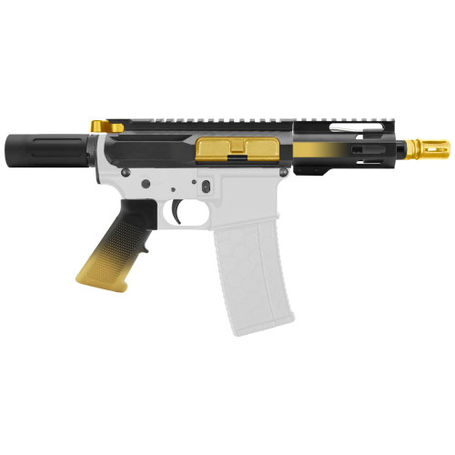 AR-15 5.56 NATO 5'' PISTOL KIT - SIDE CUT BILLET UPPER WITH 4'' HANDGUARD - GOLD   AR-15 5.56 NATO 5'' PISTOL KIT - SIDE CUT BILLET UPPER WITH 4'' HANDGUARD - GOLD