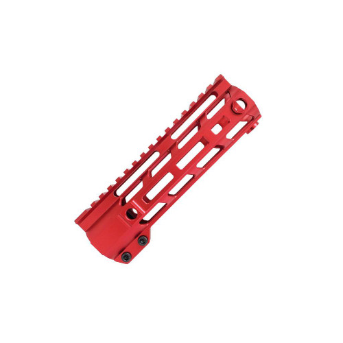 7 inch Anodized M-Lok Rail Red, lightweight anodized red aluminum handguard with M-Lok slots for attaching accessories.