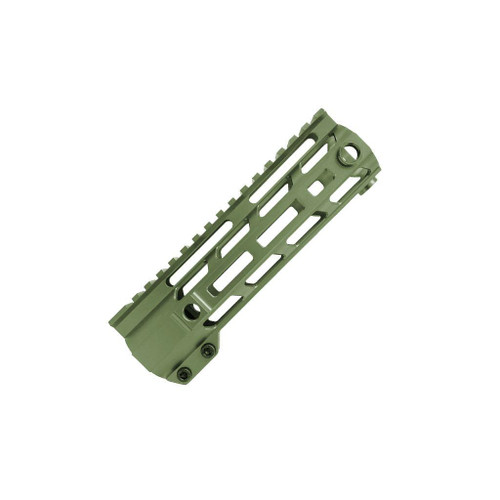 7-inch Anodized M-Lok Rail ODG, matte green tactical firearm accessory with multiple slots for attaching accessories.