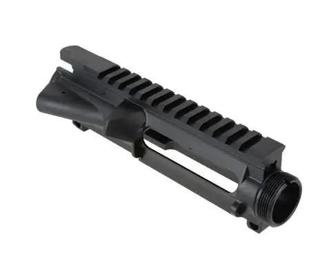 AR-15 Side Charging Upper Receiver - 5.56 / 190-051, black firearm upper receiver with side charging handle and Picatinny rail for tactical accessories.