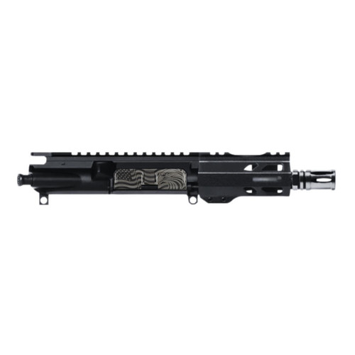 AR15 Pistol Upper Assembly, 5-inch 7.62x39/1:5 Eagle design, black finish with American flag and eagle graphic.