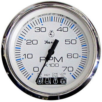 Faria Chesapeake White SS 4" Tachometer w\/Systemcheck Indicator - 7,000 RPM (Gas - Johnson\/Evinrude Outboard)  [33850]