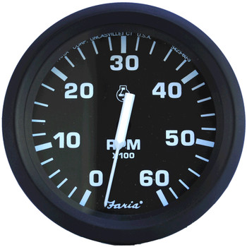 Faria Euro Black 4" Tachometer - 6,000 RPM (Gas - Inboard & I\/O)  [32804]