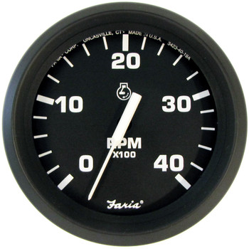 Faria Euro Black 4" Tachometer - 4,000 RPM (Diesel - Mechanical Takeoff & Var Ratio Alt)  [32842]