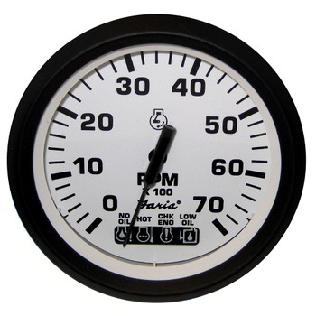 Faria Euro White 4" Tachometer w\/Systemcheck Indicator - 7,000 RPM (Gas - Johnson\/Evinrude Outboard)  [32950]