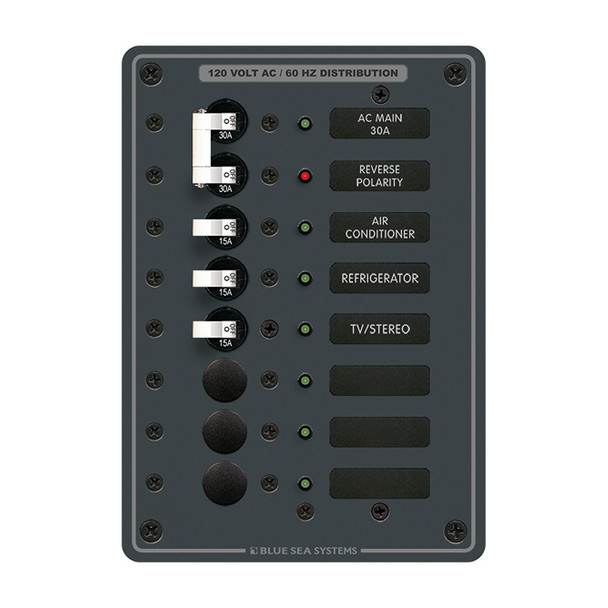 Blue Sea 8027 AC Main +6 Position Breaker Panel   (White Switches)  [8027]