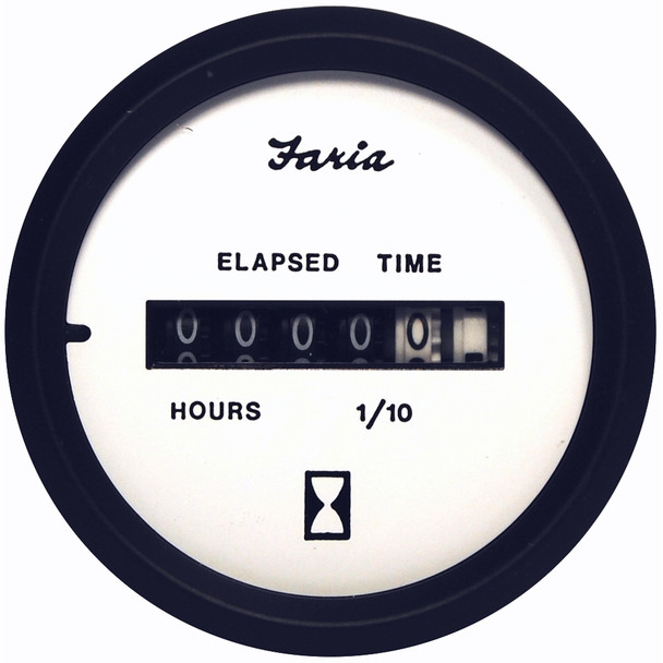 Faria Euro White 2" Hourmeter (10,000 Hrs) (12-32 VDC)  [12913]