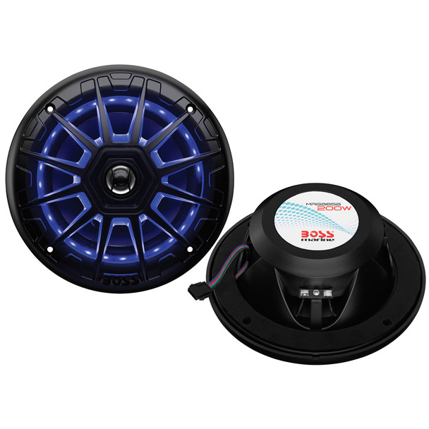 Boss Audio MRGB65B 6.5" 2-Way 200W Marine Full Range Speaker w\/RGB LED Lights - Black - Pair [MRGB65B]