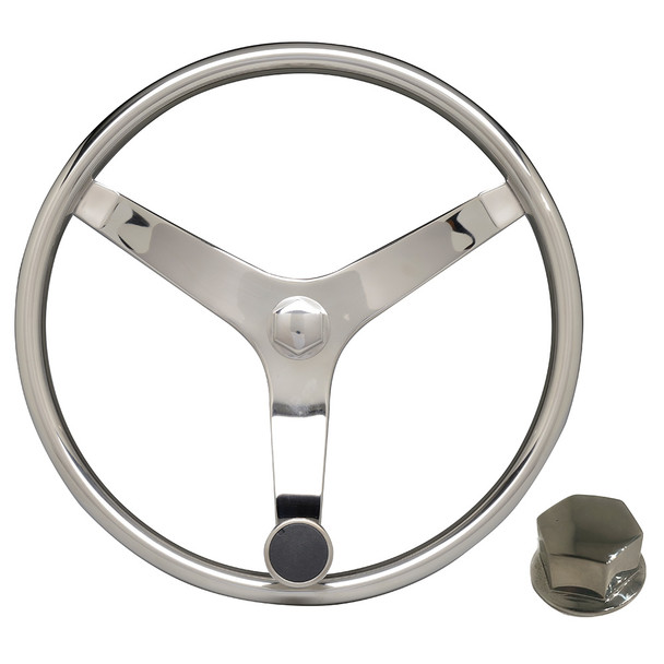 Uflex - V46 - 13.5" Stainless Steel Steering Wheel w\/Speed Knob  Chrome Nut [V46 KIT]
