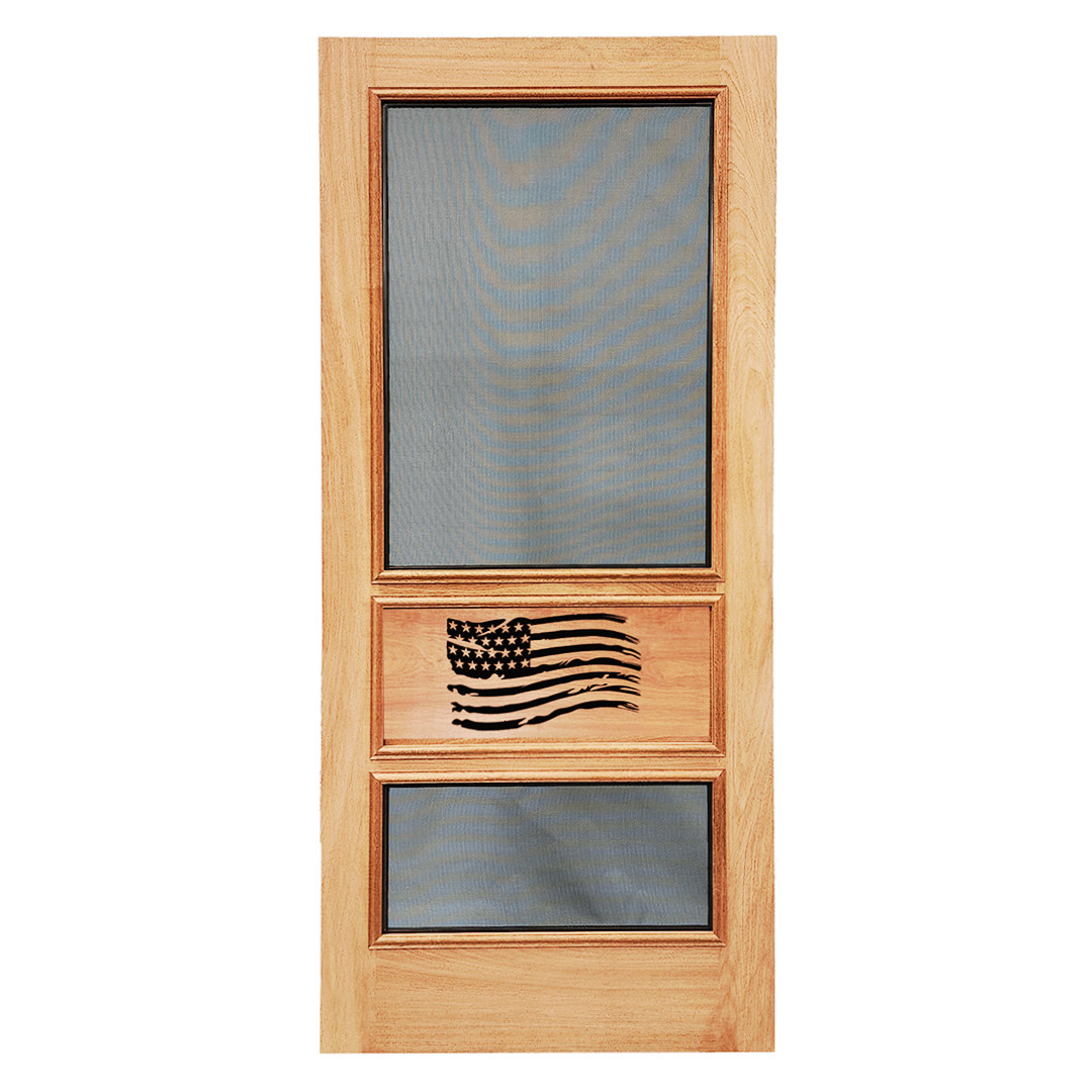 Wood Screen Doors - Engraved Flag | Wooden Screen Doors