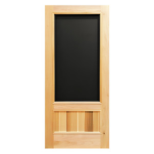 Premium Series wood screen door with solid 3/4 panel design and natural wood finish Premium Series wood screen door with solid 3/4 panel design and natural wood finish