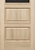 Close-up of raised panel design on lower section of wood screen door with visible wood grain