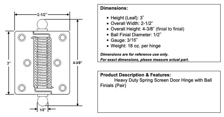 Wood Screen Door Hinges - Brass Spring Hinge | Screen Door Hardware