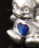 14k White Gold Happy Bear with Blue Heart Cremation Pendant