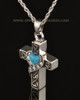 14k White Gold Turquoise Cross Cremation Necklace