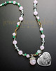 Poppy Green Pink Necklace Beads and Stainless Steel Picture Pendant