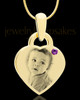 February Gold Small Photo Engraved Heart Pendant