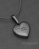 Black Plated Heart with Paws Permanently Sealed Waterproof Cremation Pendant