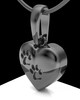 Black Plated Heart with Paws Permanently Sealed Waterproof Cremation Pendant