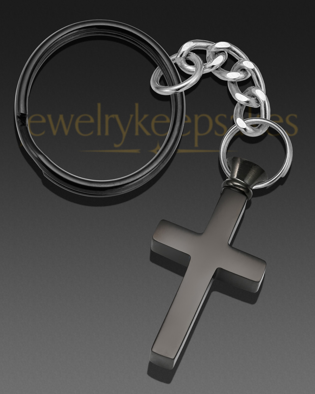 STAINLESS AND BLACK MEMORABLE CROSS MEMORIAL KEYCHAIN