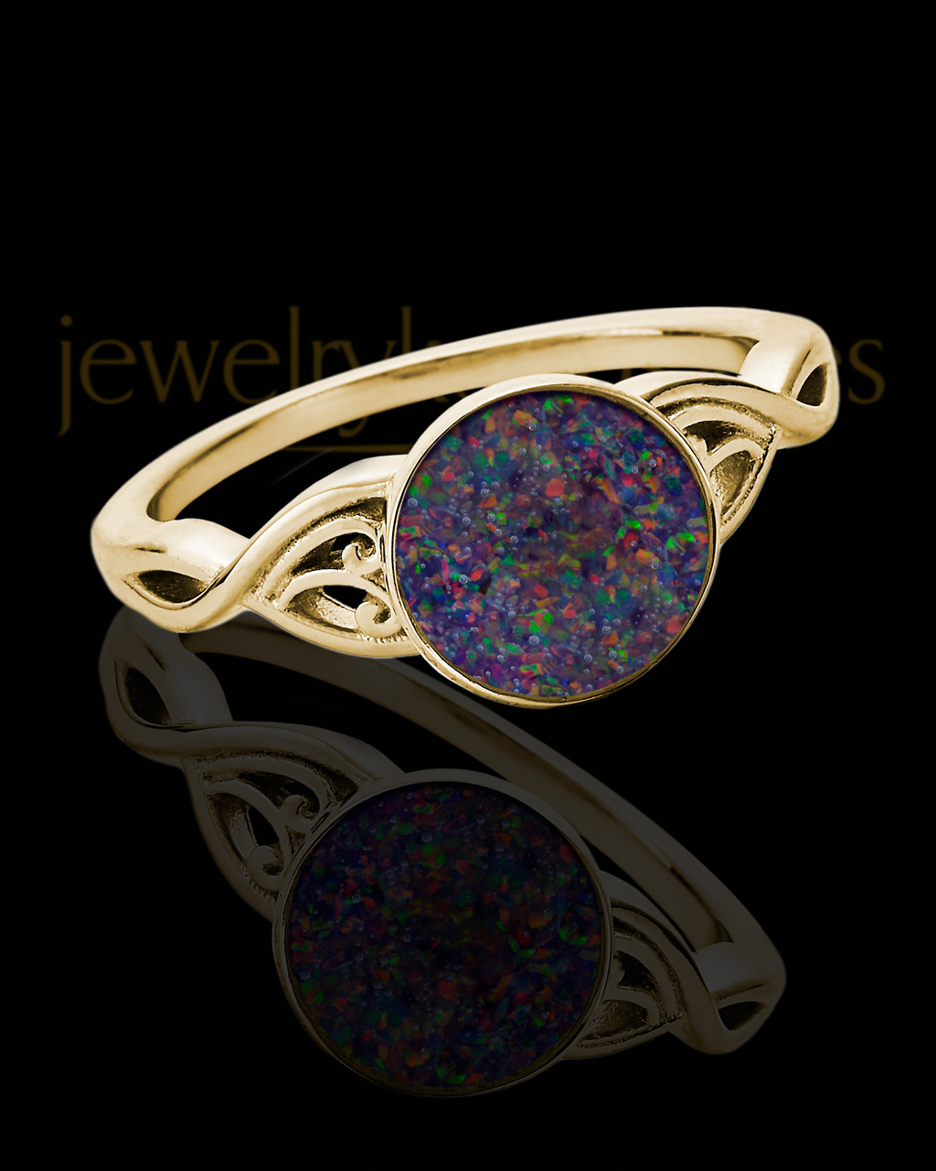 Solid 14K Gold Ladies Abigail Black Blaze Opal Ash Ring