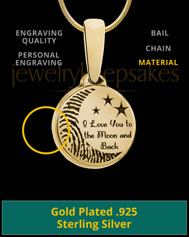 Gold Plated To the Moon and Back Thumbprint Pendant, Gold Moon