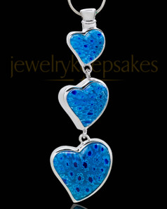 Silver Plated Blue Hanging Hearts Cremation Urn Pendant