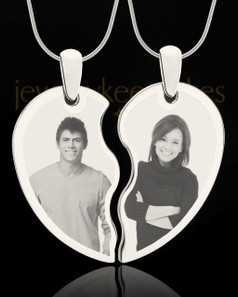 Double Photo Engraved Heart Pendant Silver Plated