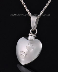 Pet Necklace Urn Stainless Steel Little Paws Heart