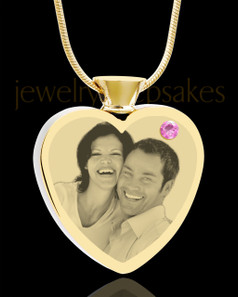 June Gold Plated Photo Engraved Heart Cremation Pendant
