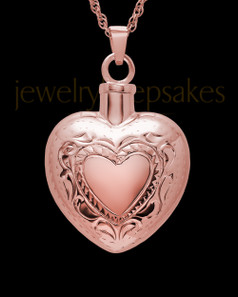 Cremation Remains Jewelry Etched Double 14k Rose Gold Heart
