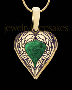 Solid 14K Gold Heart In Flight with Olive Ash Jewelry