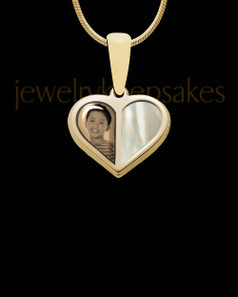 14K Gold Photo Split Heart with Flaxen Ash Jewelry