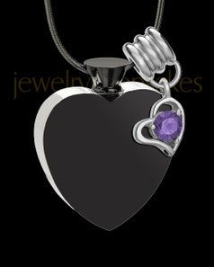 Black and Stainless Steel February Enamored Heart Cremation Keepsake