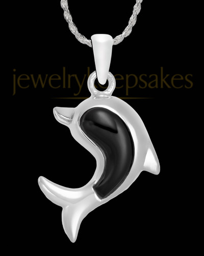 Jewelry Urn 14k White Gold Black Dolphin Keepsake