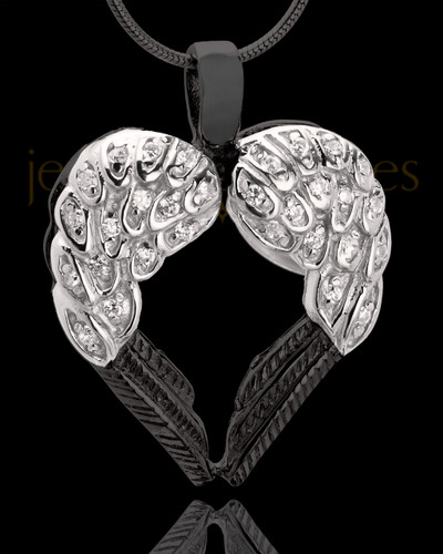 Two Tone Sterling Winged Memories Heart Cremation Urn Pendant