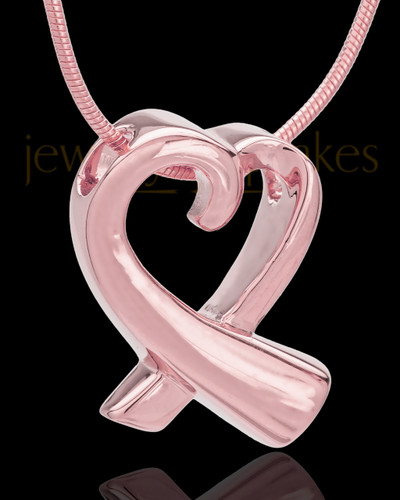 Rose Gold Plated Ribboned Heart Cremation Urn Pendant
