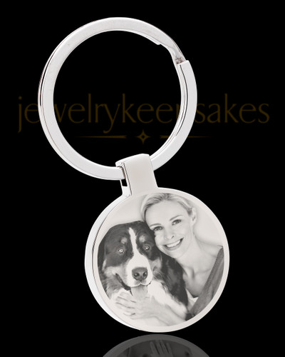 Photo Engraved Stainless Steel Round Pet Keychain