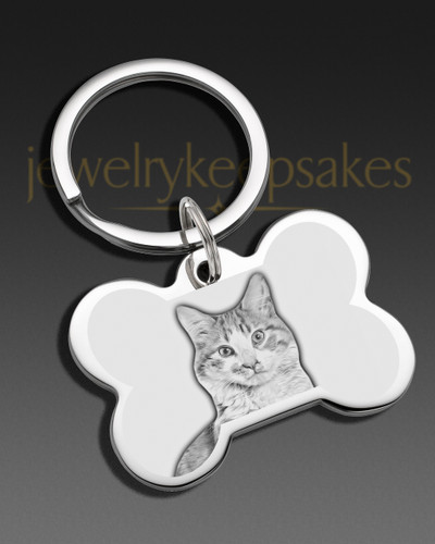 Keychain Pet Memorial Jewelry Silver Plated Bone Photo Engraved