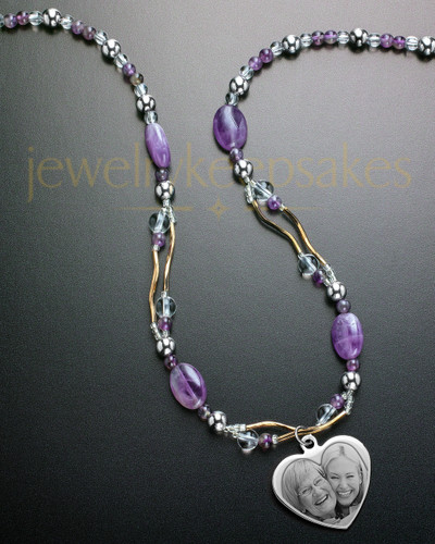 Elsie Necklace Purple Beads Heart Keepsake
