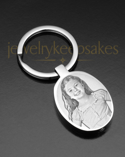 Stainless Oval Photo Engraved Cremation Keychain