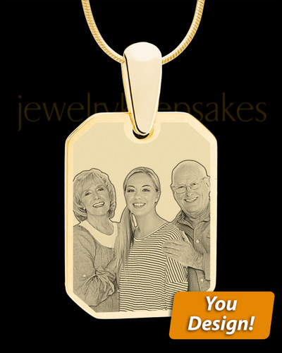 Gold Plated Octagon Photo Engraved Pendant Stainless Steel