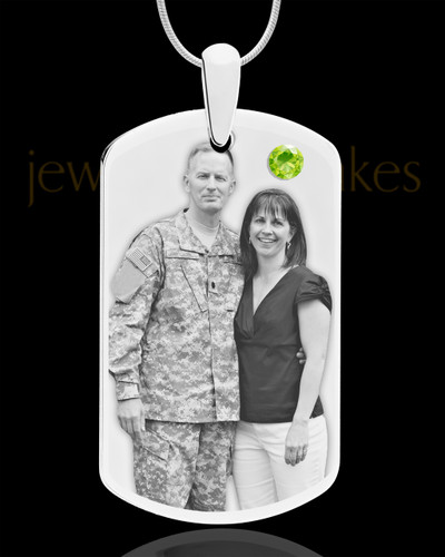 August Birthstone Dog Tag Stainless Photo Pendant