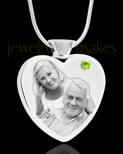 August Stainless Steel Photo Engraved Heart Cremation Pendant
