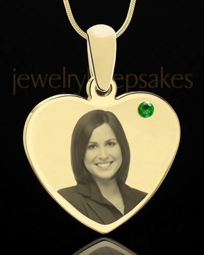 May Gold Heart Photo Engraved Pendant