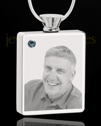 December Stainless Steel Photo Engraved Rectangle Cremation Pendant