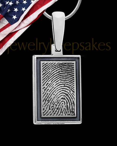 Graphite Framed Rectangle Sterling Silver Thumbprint Pendant