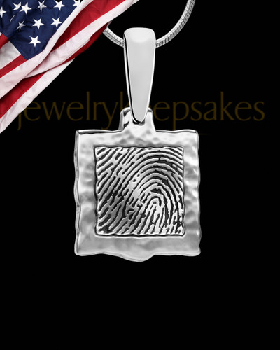 Square Hammered Sterling Silver Thumbprint Pendant