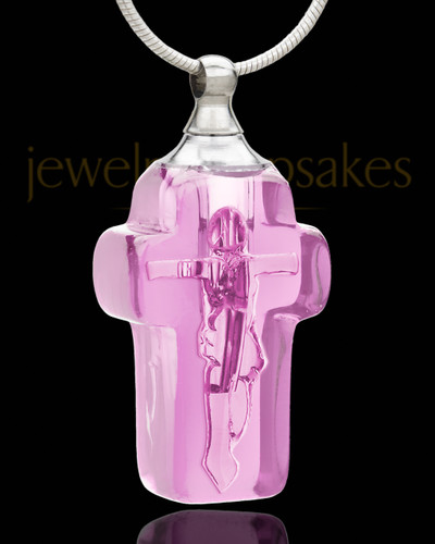 Cremains Jewelry Rose Faithful Cross Glass Locket