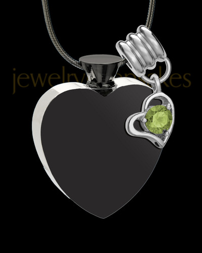 Black and Stainless Steel August Enamored Heart Cremation Keepsake